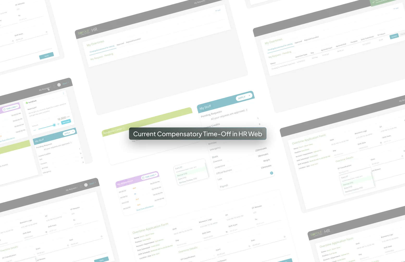A dimmed collage of the legacy web Compensatory Time Off screens.