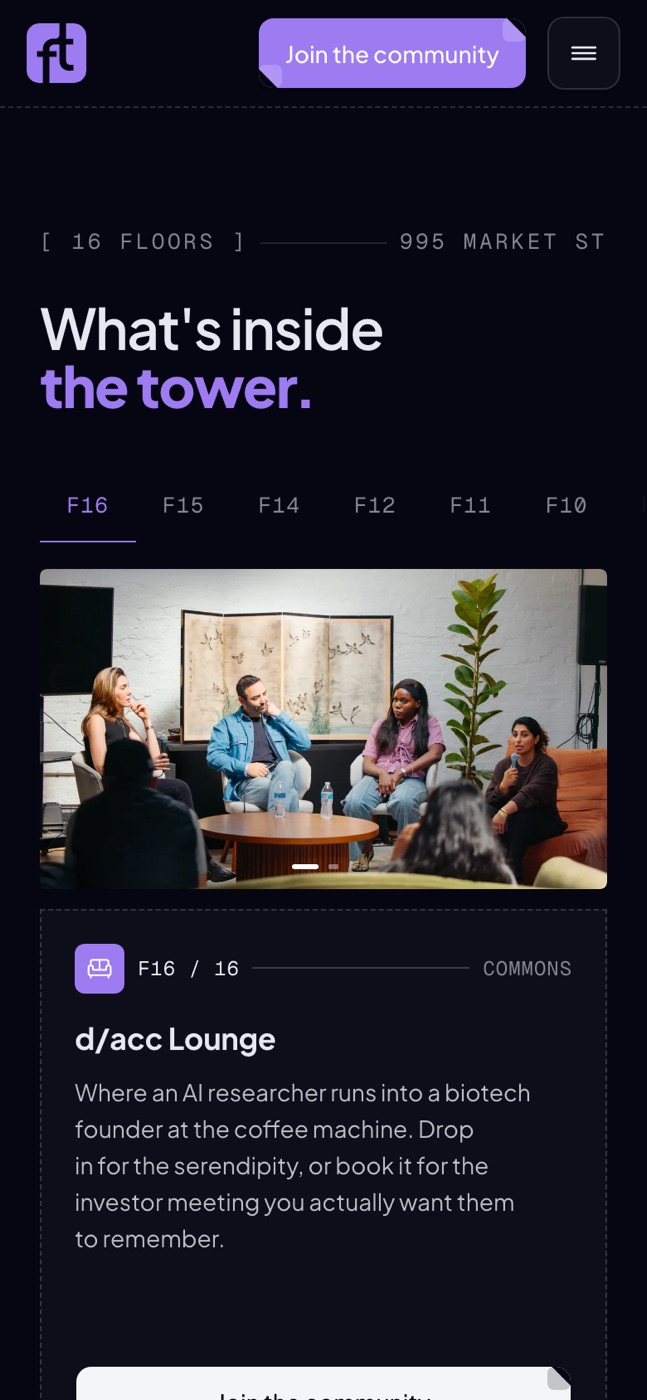 The tower set piece on mobile — a scroll-snap floor browser.