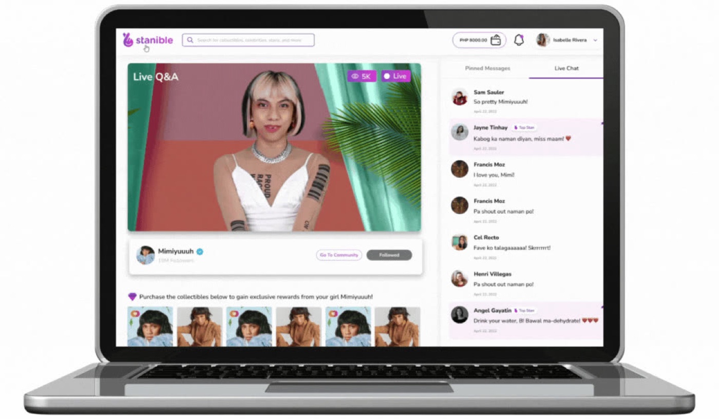 The “Live Now” meet-and-greet livestream with live chat and in-stream collectibles.